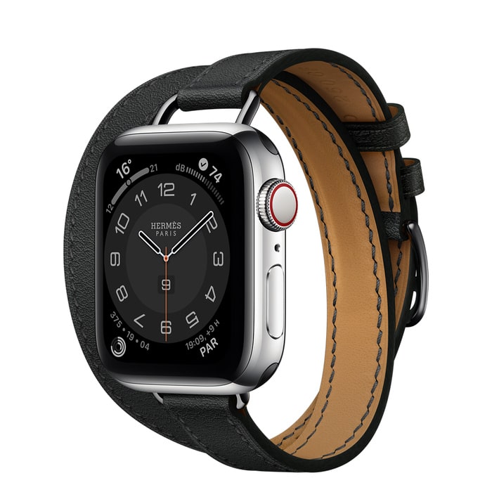 Apple Watch Hermes Series 6 40mm Stainless Steel GPS + Cellular Attelage Double Tour Noir